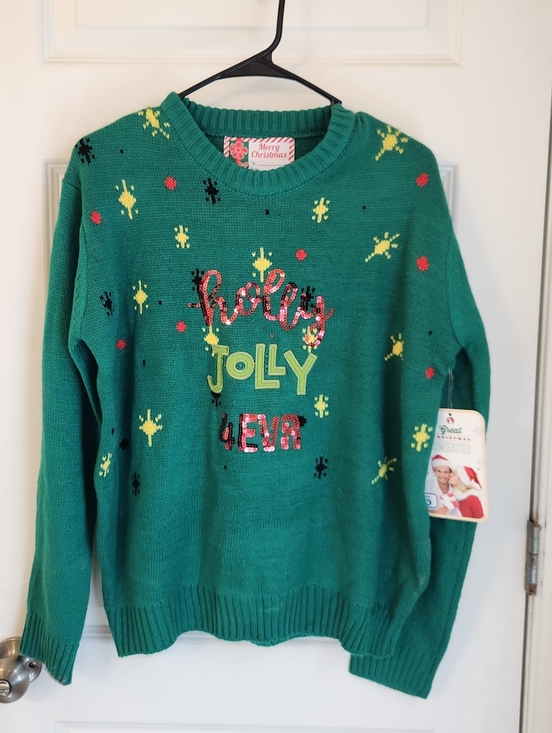 Sweaters - Holly Jolly 4ever Merry Christmas Green Sweater Holiday Womens Size M NWT #1173